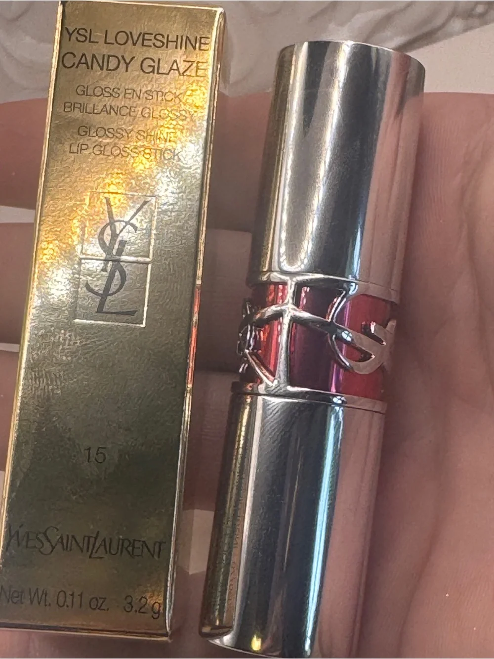 Ysl love shine candy glaze glossy shine lip gloss stick ‘15 showcasing nude’